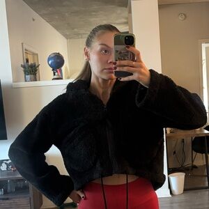 Gymshark Cropped Black Faux Fur Jacket